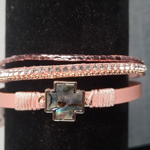 Pink Leather Gold Cross Religious Abolone Shell Pearl Magnetic Closure …